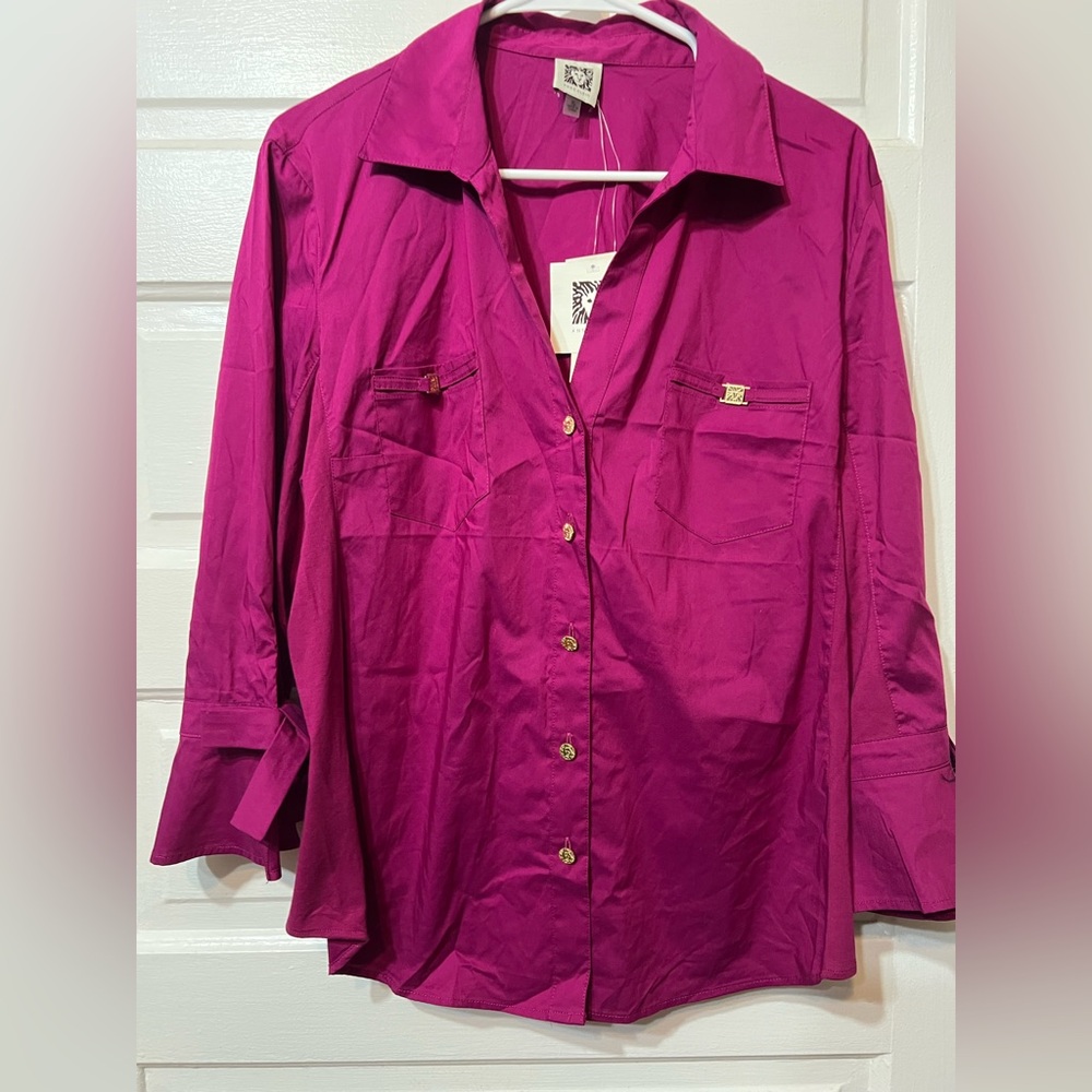 Anne Klein Women's Fuschia Pink Button-Up Shirt